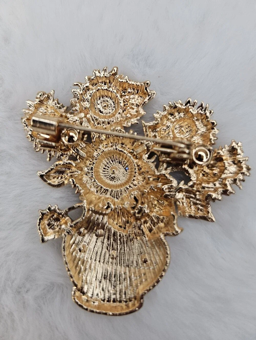 Sunflower Bouquet Rhinestone Brooch - Yellow, Green, Brown